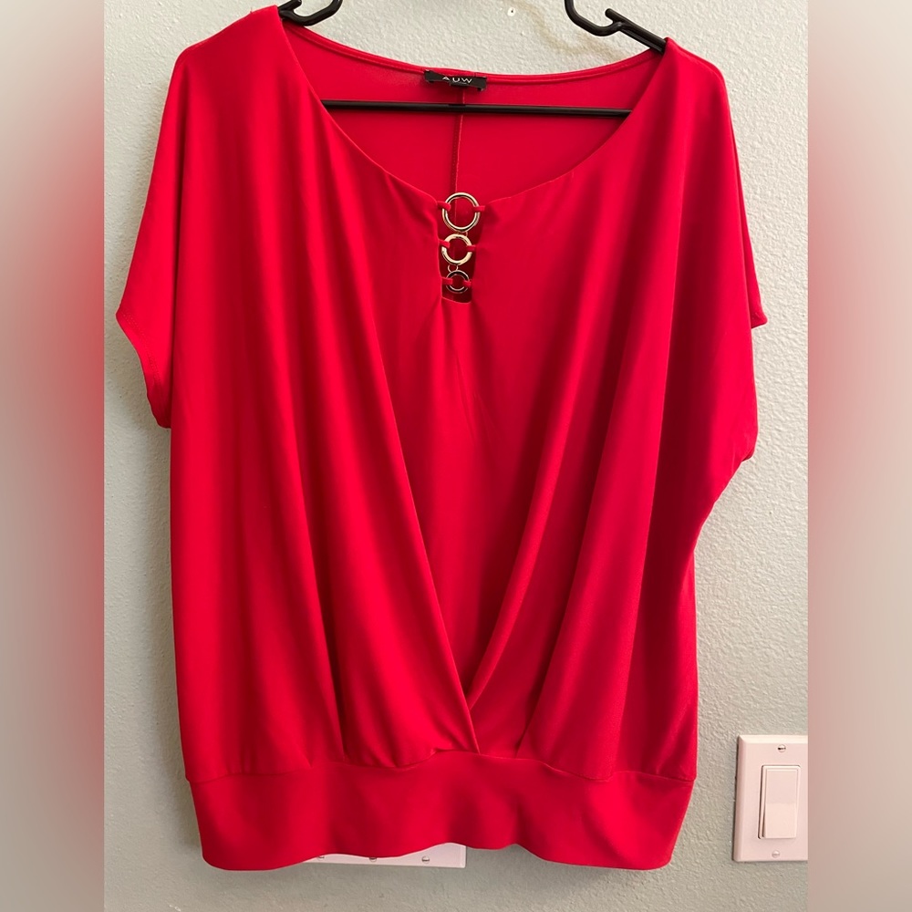 A.U.W. XL red draped-front short-sleeved holiday top